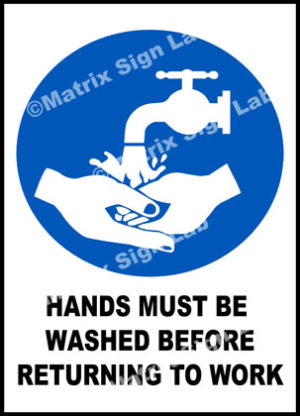Hands Must Be Washed Before Returning To Work Sign